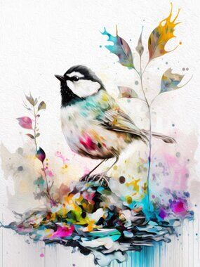 4x6 Colorful Vibrant Chickadee Bird Fantasy Art Print‎